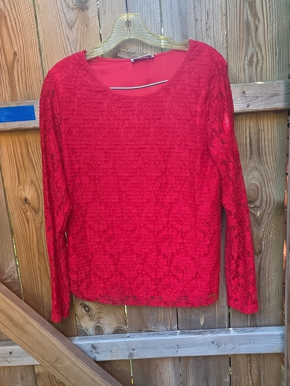 Calvin Klein Red Lace Long-Sleeve Top